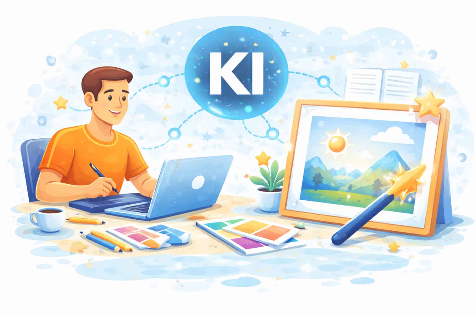 KI im kreativen Büroarbeitsplatz